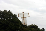 A Sode kite flying with trees